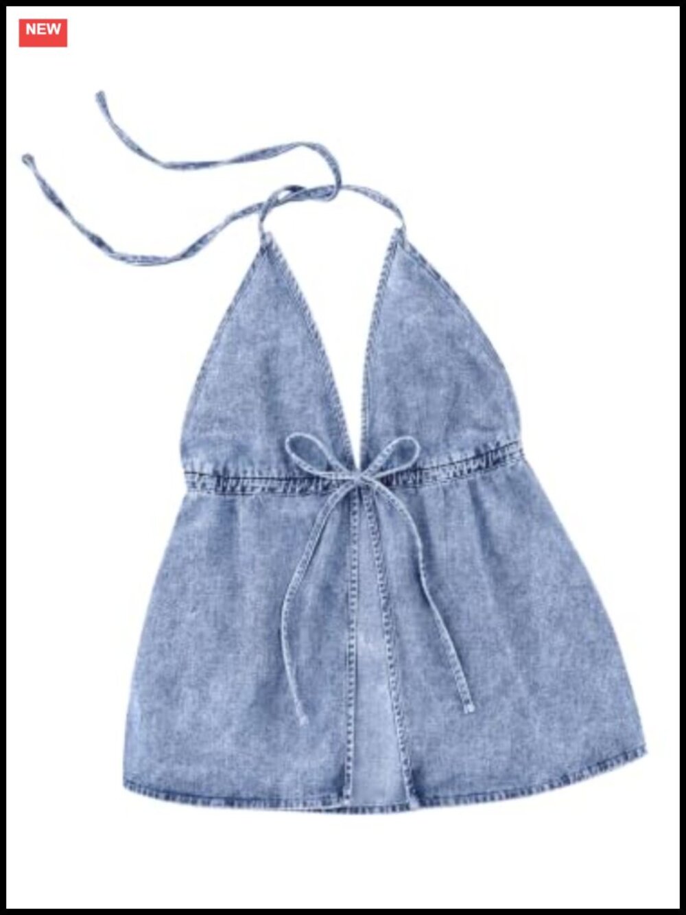 Denim Halter Tank Top Sleeveless Crop Jean Top Ruffle Hem